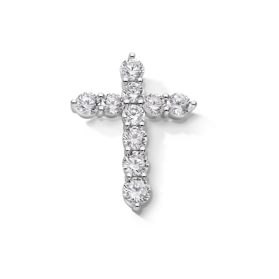 Cubic Zirconia 10-Stone Cross Necklace Charm in Semi-Solid Sterling Silver
