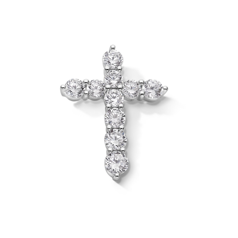 Solid Sterling Silver Ten-Stone CZ Cross Necklace Charm