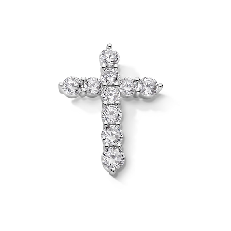 Cubic Zirconia 10-Stone Cross Necklace Charm in Semi-Solid Sterling Silver