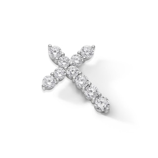 Solid Sterling Silver Ten-Stone CZ Cross Necklace Charm
