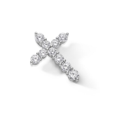 Solid Sterling Silver Ten-Stone CZ Cross Necklace Charm