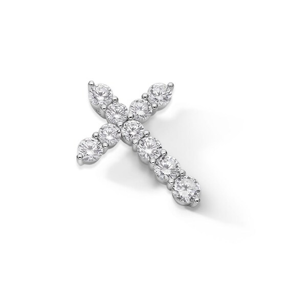 Solid Sterling Silver Ten-Stone CZ Cross Necklace Charm