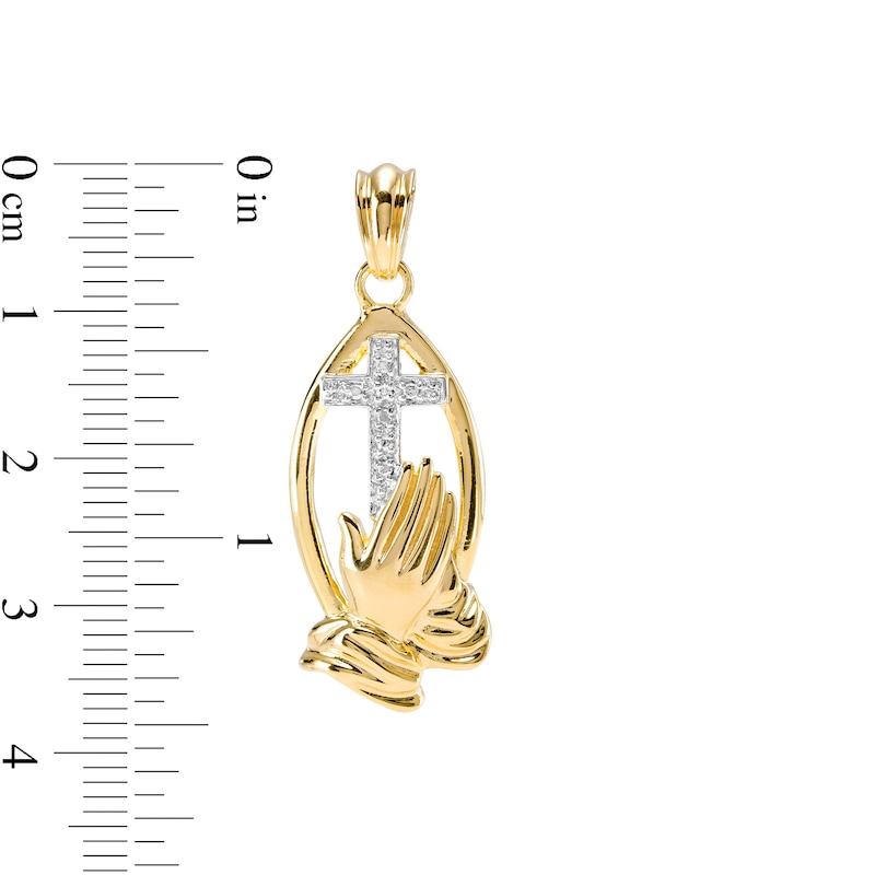 Main Image 2 of Diamond Accent Cross and Praying Hands Necklace Charm in Sterling Silver with 14K Gold Plate