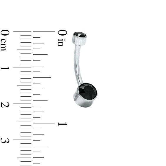 014 Gauge 6mm Black Crystal Belly Button Ring in Titanium