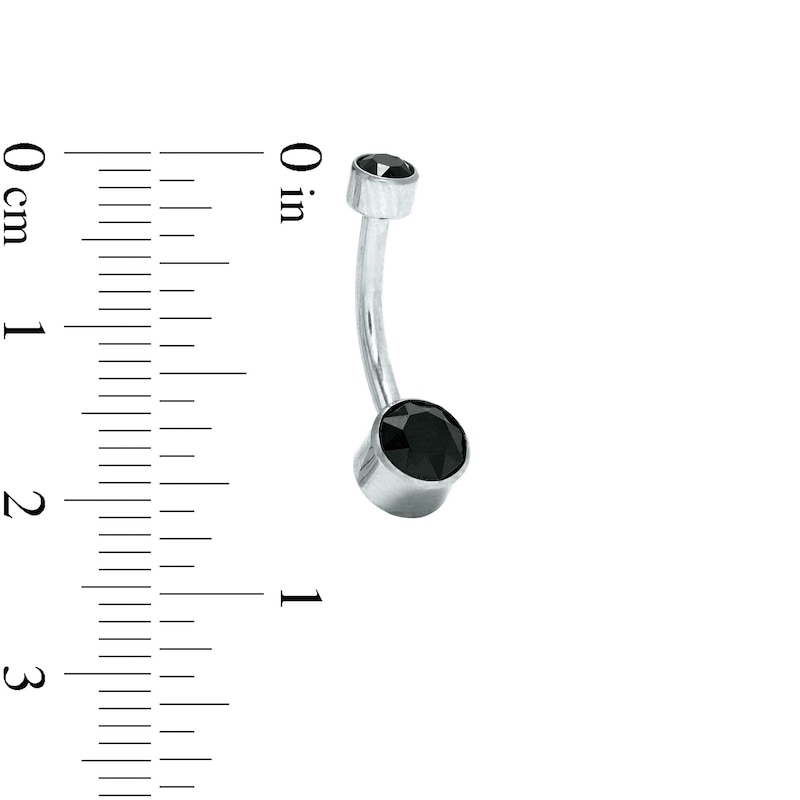 014 Gauge 6mm Black Crystal Belly Button Ring in Titanium
