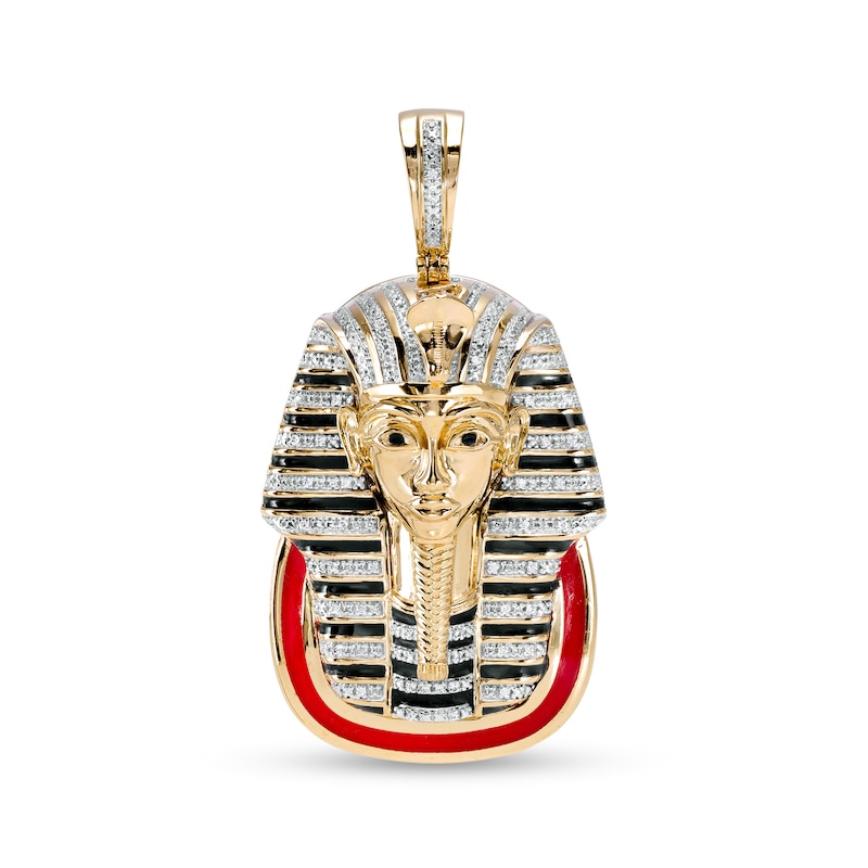 1/5 CT. T.W. Diamond Red and Black Ceramic Pharaoh Necklace Charm in Sterling Silver with 14K Gold Plate