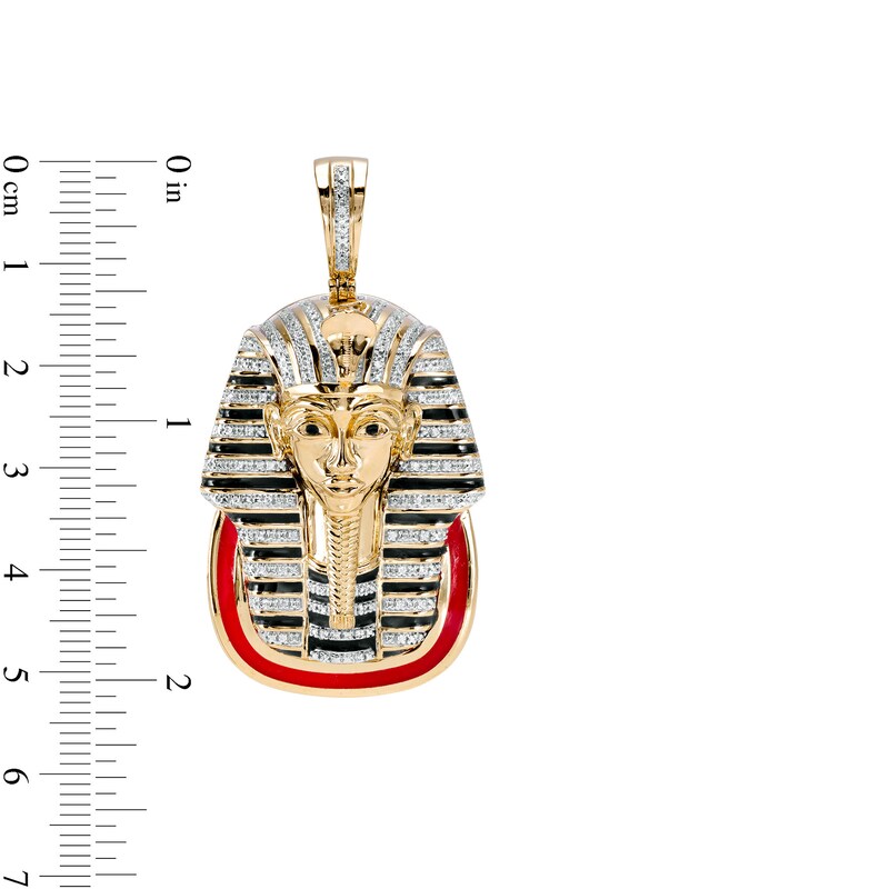 1/5 CT. T.W. Diamond Red and Black Ceramic Pharaoh Necklace Charm in Sterling Silver with 14K Gold Plate
