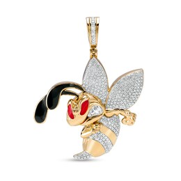 1/4 CT. T.W. Diamond Black and Red Ceramic Angry Hornet Necklace Charm in Sterling Silver with 14K Gold Plate