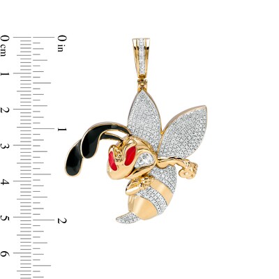 1/4 CT. T.W. Diamond Black and Red Ceramic Angry Hornet Necklace Charm in Sterling Silver with 14K Gold Plate