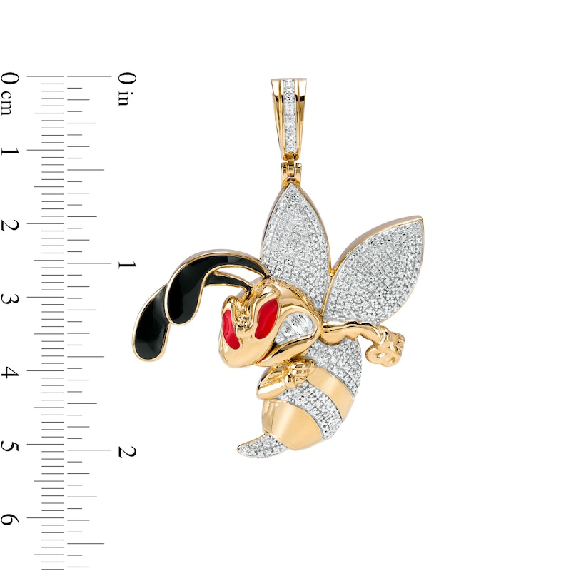 Main Image 2 of 1/4 CT. T.W. Diamond Black and Red Ceramic Angry Hornet Necklace Charm in Sterling Silver with 14K Gold Plate