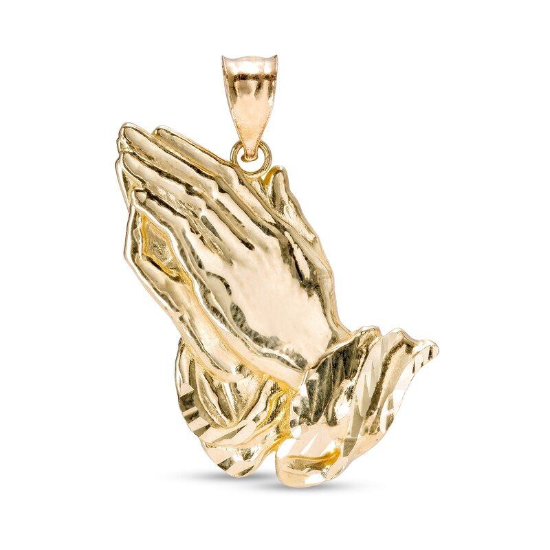 Diamond-Cut Praying Hands Necklace Charm in 10K Gold Casting Solid