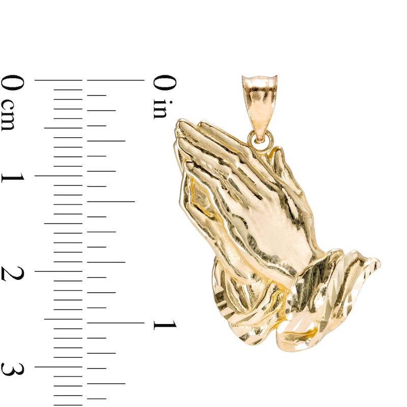 Diamond-Cut Praying Hands Necklace Charm in 10K Gold Casting Solid