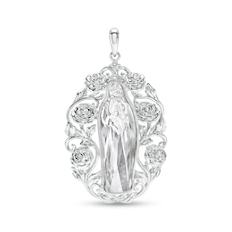 Crystal and Cubic Zirconia Our Lady Guadalupe Necklace Charm in Solid Sterling Silver