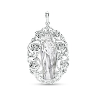 Sterling Silver CZ and Crystal Our Lady Guadalupe Necklace Charm