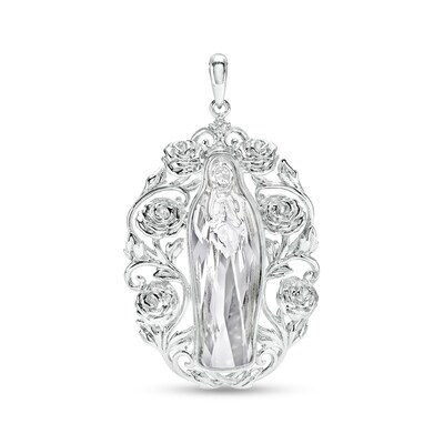 Sterling Silver CZ and Crystal Our Lady Guadalupe Necklace Charm