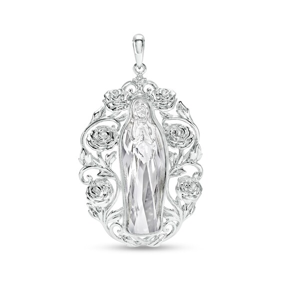 Crystal and Cubic Zirconia Our Lady Guadalupe Necklace Charm in Solid Sterling Silver