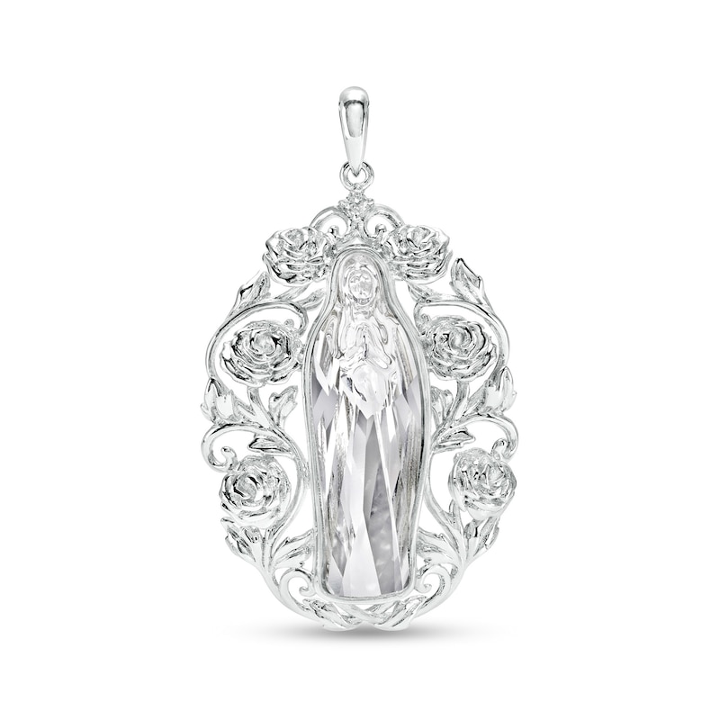 Sterling Silver CZ and Crystal Our Lady Guadalupe Necklace Charm