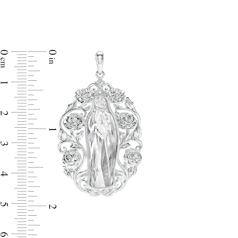 Crystal and Cubic Zirconia Our Lady Guadalupe Necklace Charm in Solid Sterling Silver