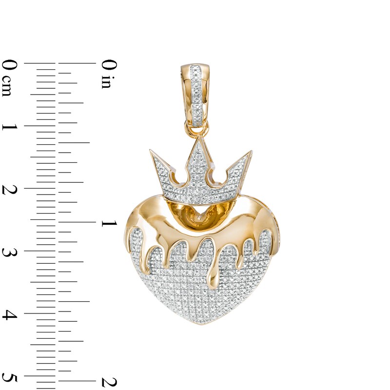 Main Image 2 of 1/5 CT. T.W. Diamond Paint Drip Crowned Puffed Heart Necklace Charm in Sterling Silver with 14K Gold Plate