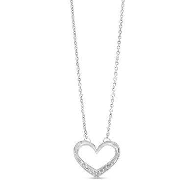 Sterling Silver Diamond Accented Heart Outline Pendant - 17"