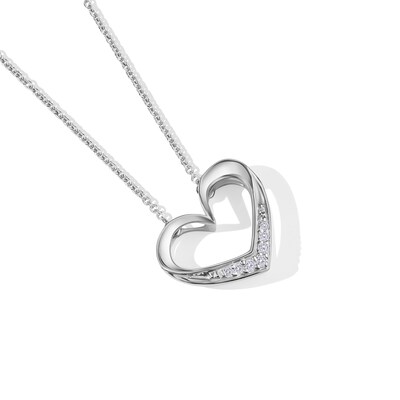 Sterling Silver Diamond Accented Heart Outline Pendant - 17"