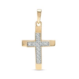Diamond Accent Layered Split Edge Cross Necklace Charm in 10K Gold