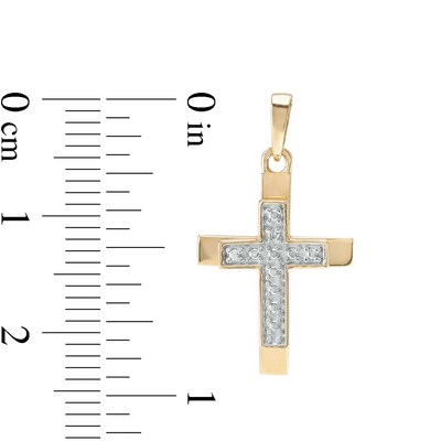 Diamond Accent Layered Split Edge Cross Necklace Charm in 10K Gold