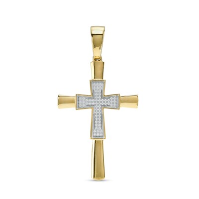 1/5 CT. T.W. Diamond Small and Large Layered Cross Necklace Charm in 10K Gold