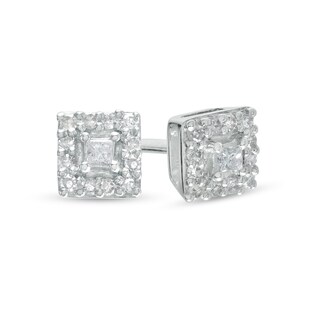 1/10 CT. T.W. Princess-Cut Diamond Frame Stud Earrings in Sterling Silver