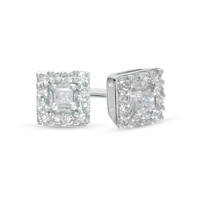 1/10 CT. T.W. Princess-Cut Diamond Frame Stud Earrings in Sterling Silver