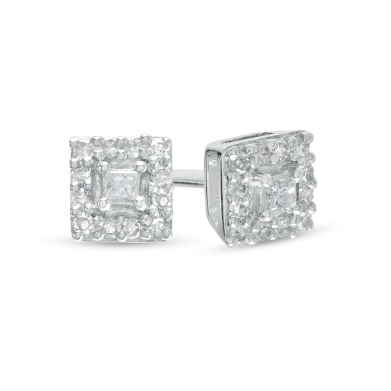 1/10 CT. T.W. Princess-Cut Diamond Frame Stud Earrings in Sterling Silver