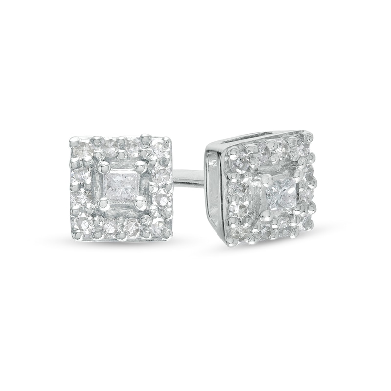 1/10 CT. T.W. Princess-Cut Diamond Frame Stud Earrings in Sterling Silver