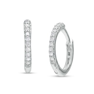 Solid Sterling Silver 1/10 CT. T.W. Diamond Hoops