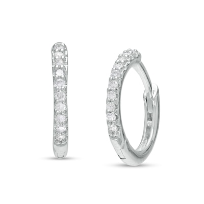 Solid Sterling Silver 1/10 CT. T.W. Diamond Hoops