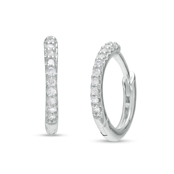 Solid Sterling Silver 1/10 CT. T.W. Diamond Hoops
