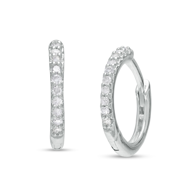 Solid Sterling Silver 1/10 CT. T.W. Diamond Hoops
