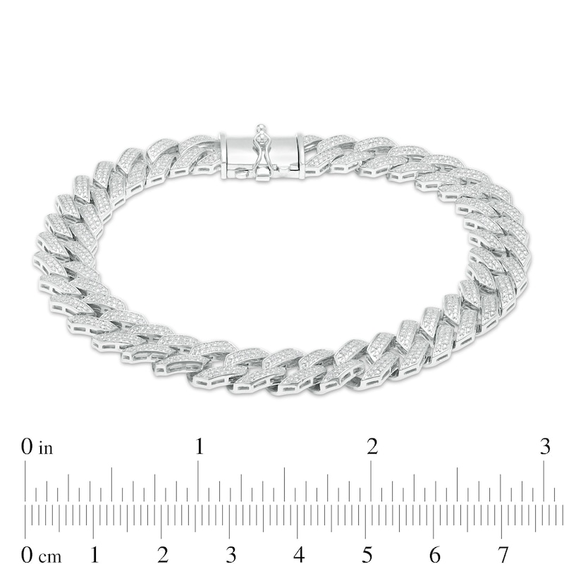 Main Image 2 of Men's 1 CT. T.W. Diamond Curb Chain Bracelet in Sterling Silver – 8.7"