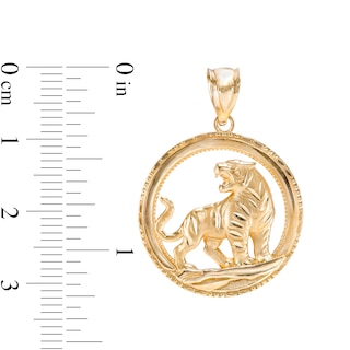 Diamond-Cut Circle Frame Tiger Necklace Charm in 10K Gold Casting Solid