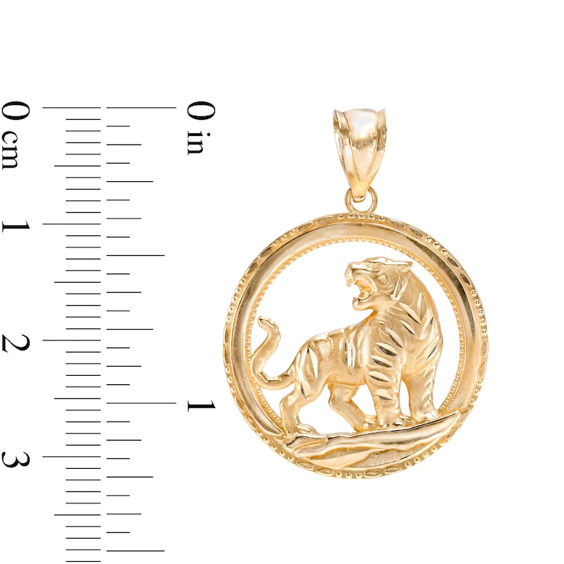 Diamond-Cut Circle Frame Tiger Necklace Charm in 10K Gold Casting Solid
