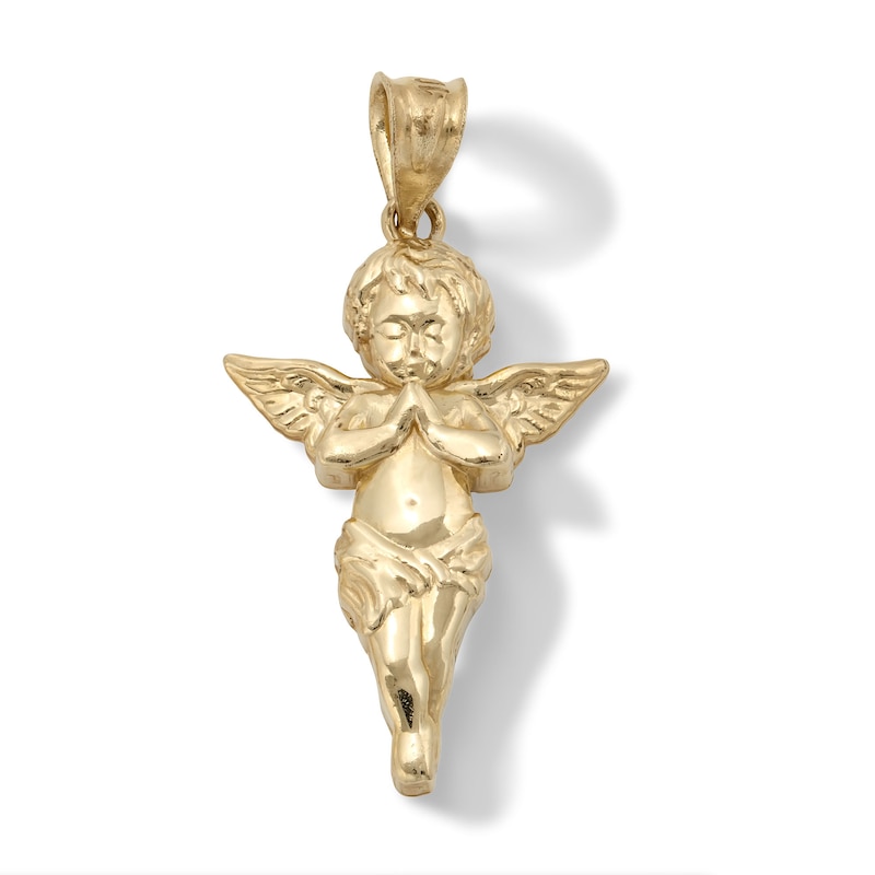 Diamond-Cut Praying Cherub Angel Necklace Charm in 10K Gold Casting Solid