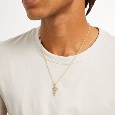 10K Solid Gold Diamond-Cut Praying Cherub Angel Necklace Charm