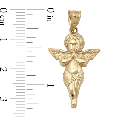 10K Solid Gold Diamond-Cut Praying Cherub Angel Necklace Charm