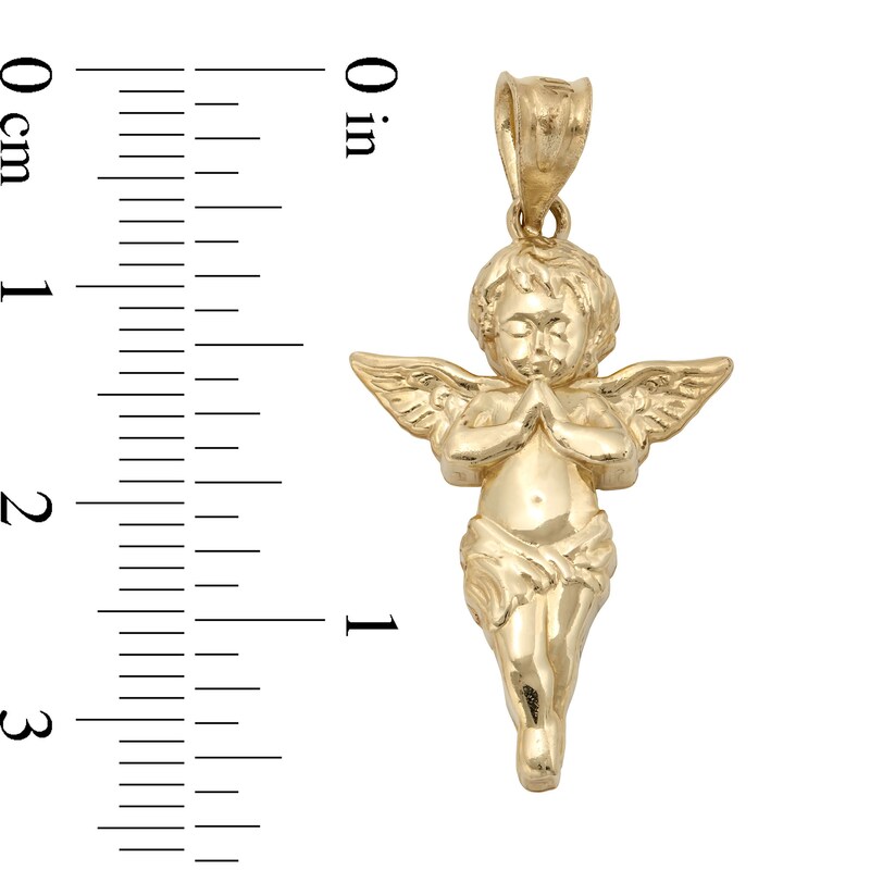 Diamond-Cut Praying Cherub Angel Necklace Charm in 10K Gold Casting Solid