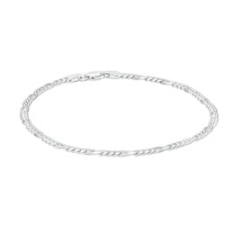 Made in Italy 3mm Figaro Chain Anklet in Semi-Solid Sterling Silver - 9&quot; + 1&quot;