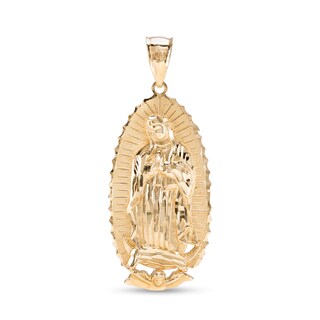 10K Solid Gold Oval Textured Lady Guadalupe Necklace Charm