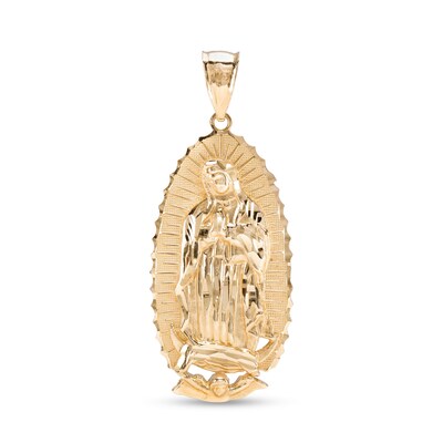 10K Solid Gold Oval Textured Lady Guadalupe Necklace Charm