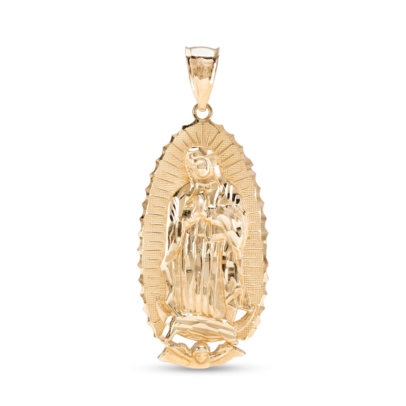 10K Solid Gold Oval Textured Lady Guadalupe Necklace Charm