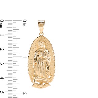 10K Solid Gold Oval Textured Lady Guadalupe Necklace Charm