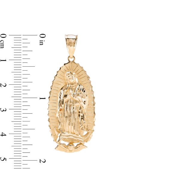 10K Solid Gold Oval Textured Lady Guadalupe Necklace Charm