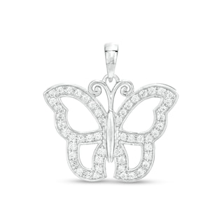 Cubic Zirconia Open Butterfly Charm in Hollow Sterling Silver